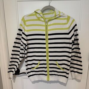 Striped Zip Hoodie - White, Black & Lime